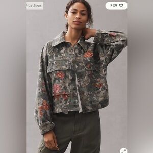 NWT $178 Anthropologie Pilcro Embroidered Oversized Utility Denim Jacket Sz M